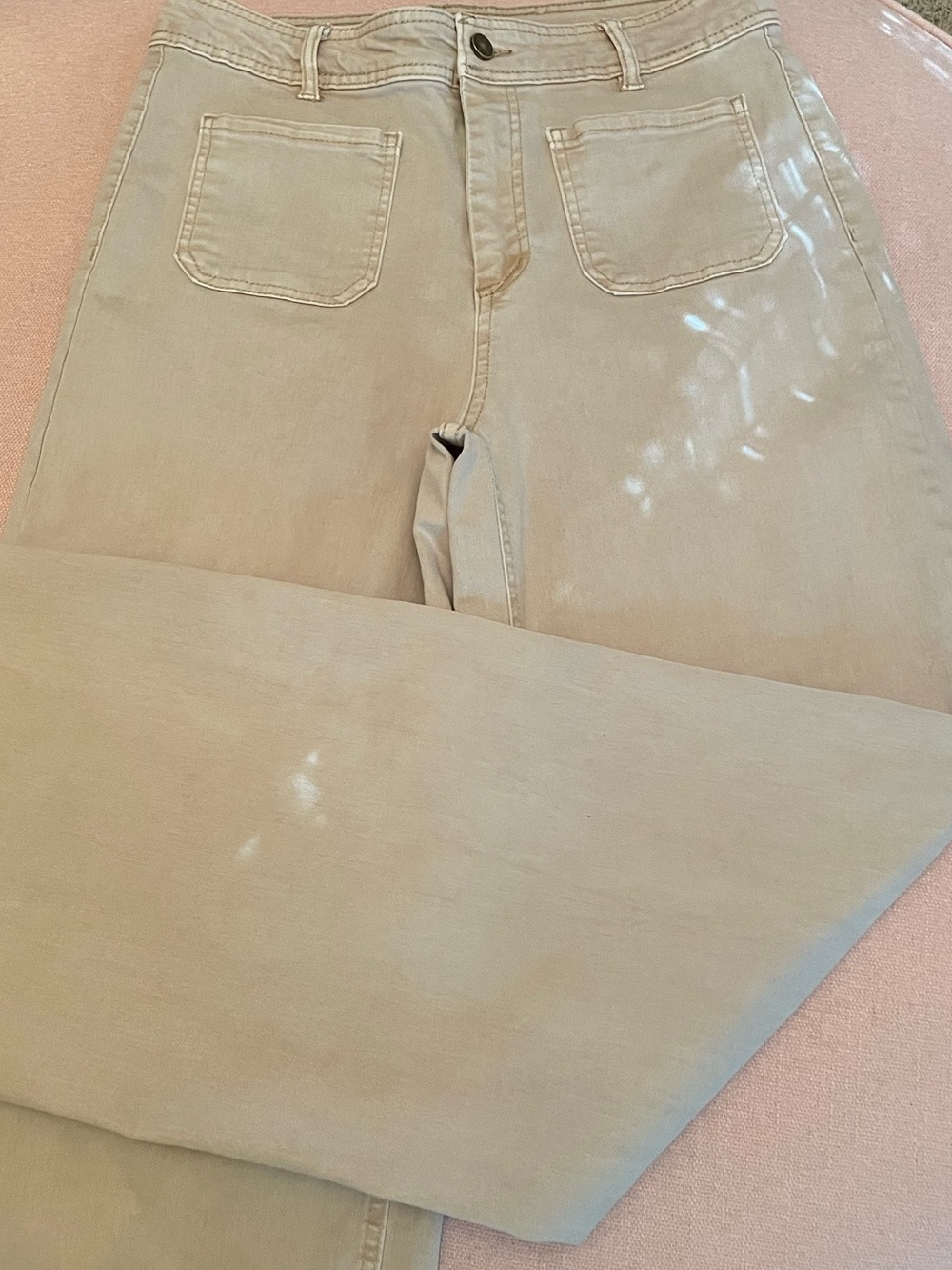 Oat New York Light Beige High-Rise Wide-Leg Patch Pocket Jeans SZ 8/29